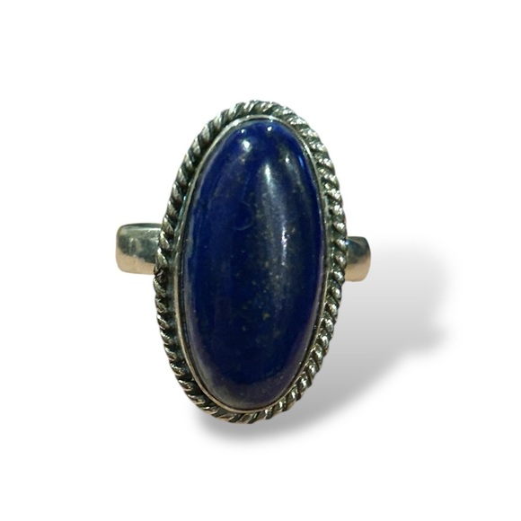 New Lapis Lazuli Oval Gemstone Sterling Silver Ring size 6 - Picture 3 of 4